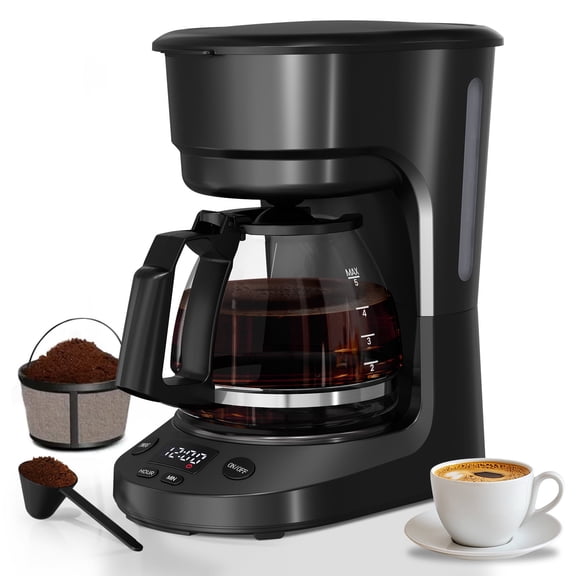 Auseo 5-Cup Drip Coffee Maker, Programmable, Timing Function, 0.75L Glass Carafe, 2-Hours Keep Warm Function, Safety Features