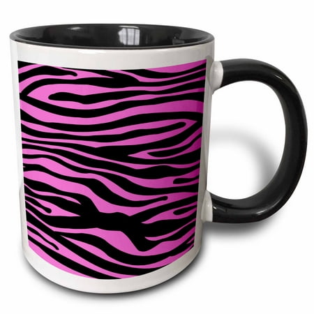

3dRose Hot Pink and Black Zebra Stripe print pattern - Animal print collection for Girly fashionistas - Two Tone Black Mug 11-ounce