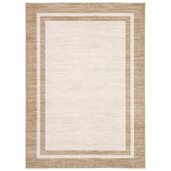 Towallmark Rug Indoor Bordered Area Rugs, Non Slip Low Pile Entrance Modern Living Room Area Rug,Beige, 5x7