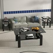 Black Glass End Tables, Small Glass Top End Table, Black Side Table, Square Shape, Tempered Glass Top, Metal Frame, for Living Room Bedroom (All Black, 1Pcs End Table)