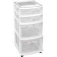 thumbnail image 1 of HOMZ Drawer Tower, 4-Tier Clear Plastic Storage Organizer Cart, White Frame, 1 of 7
