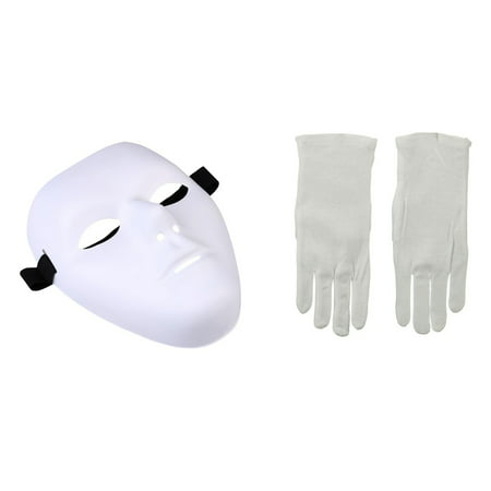 Thick Blank Male Mask and White Gloves Phantom Dance Crew Costume