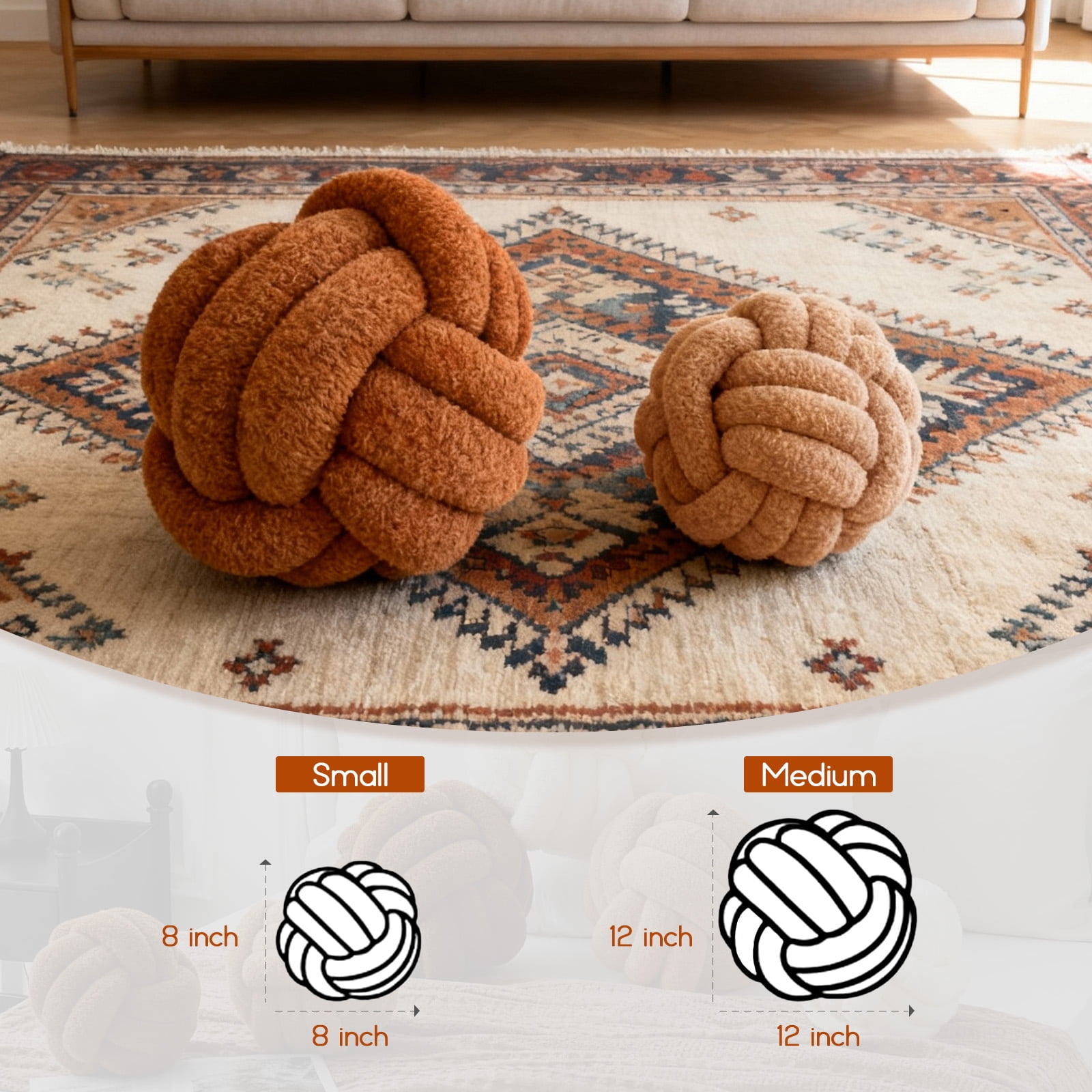 Knot Pillow Ball Plush - Decorative Throw Pillows for Bed Stress Relief, Round Knot Cushion for Sofa Decor Pet Toy, Brown 12 Inch