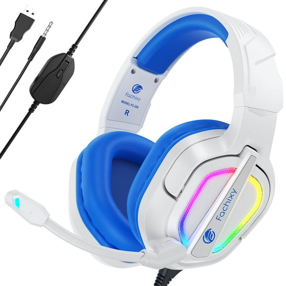 Fachixy?2024 New?FC200 Gaming Headset for PS4/PS5/PC/Xbox One, Noise Canceling Gaming Headset, Headset with Stereo Microphone Sound with 3.5mm Jack with RGB Light