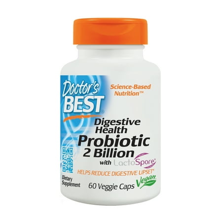 Doctor's Best Digestive Health Probiotic 2 Billion with LactoSpore, Non-GMO, Vegan, Gluten Free, Soy Free, 60 Veggie (Best Probiotic For Candida Albicans)