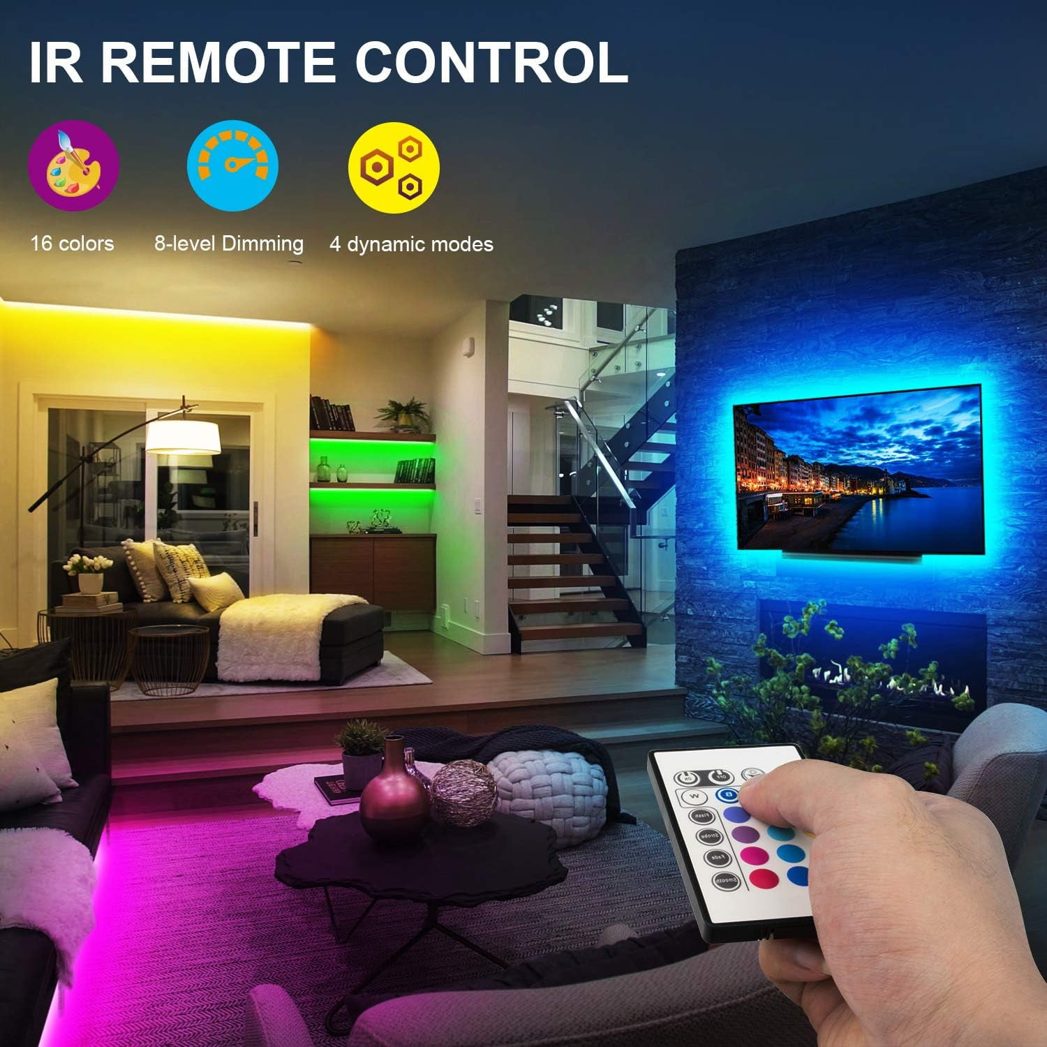 Maylit 14.3ft TV LED Backlight for 65-75 Inch TVs USB Powered RGB Strip Lights with Remote 4 Pack for Room Decor