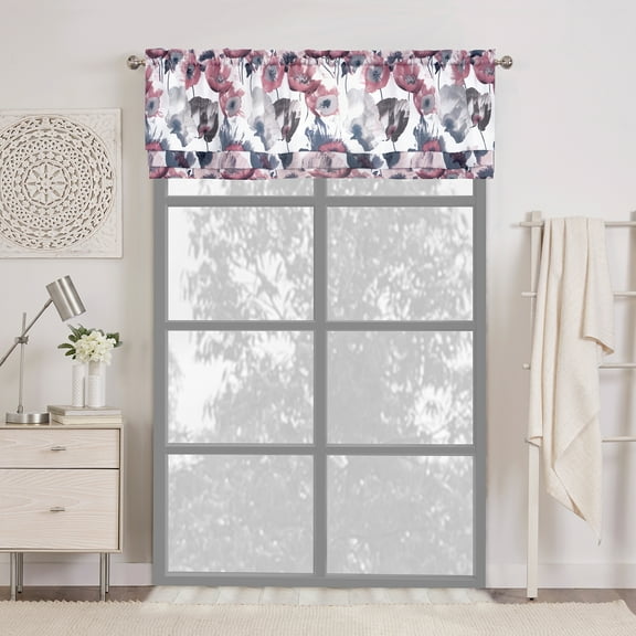PowerSellerUSA 50 x 17 Inches Floral Modern Room Darkening Top Rod Pocket Window Curtain Valance Premium Synthetic With Grommet Hanging Aesthetic Designs for Livingroom, Bedroom, and Kitchen, Blush