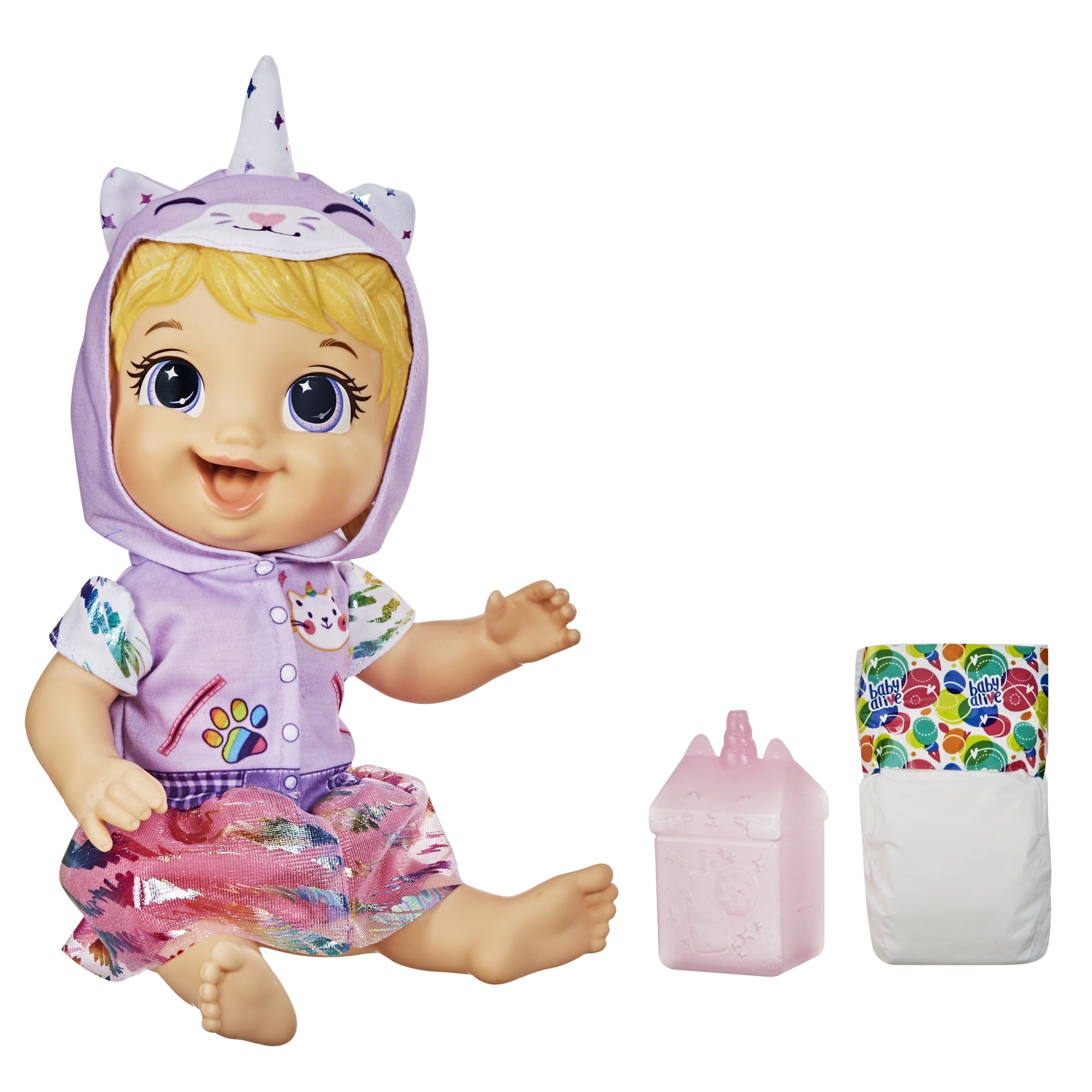 Baby Alive Tinycorns Doll, Panda Unicorn, Accessories, Drinks, Wets, Blonde Hair Toy Doll Playset, 4 Pieces Included