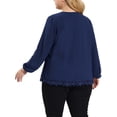 thumbnail image 3 of Agnes Orinda Women's Plus Size Fall Plain V Neck Elastic Long Sleeve Tops 1X Navy Blue, 3 of 7