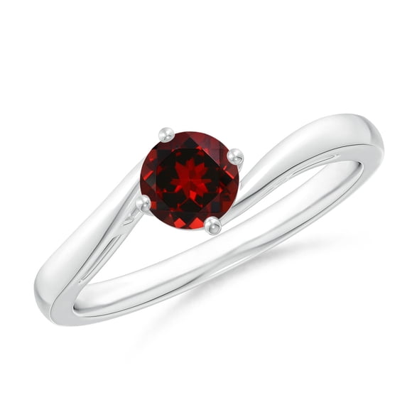 Angara Natural Garnet Ring - Round Garnet Solitaire Bypass Ring in Platinum for Women (Ring Size = 8)