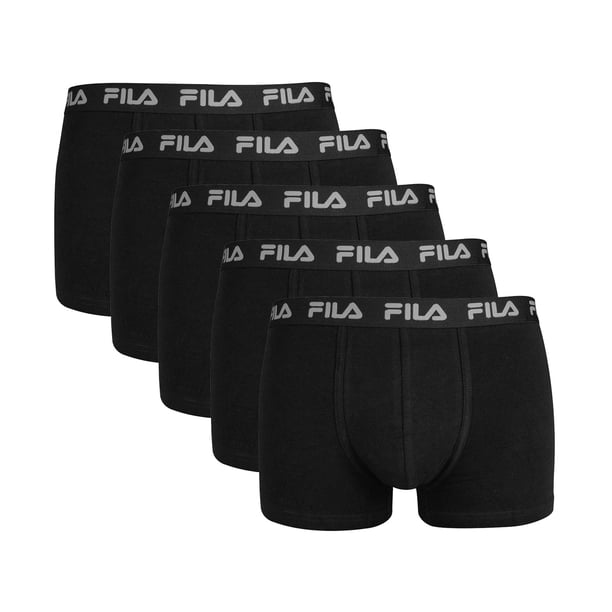 FILA Calzoncillos de hombre, paquete de 5 - cintura con logo, urbano, algodón stretch, liso Negro L (Large)