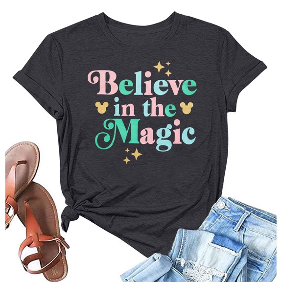 MOUSYA Magical Shirt for Women Magic Kingdom T-Shirt Cute Castle Graphic Tee Family Holiday Vacation Short Sleeve Tops