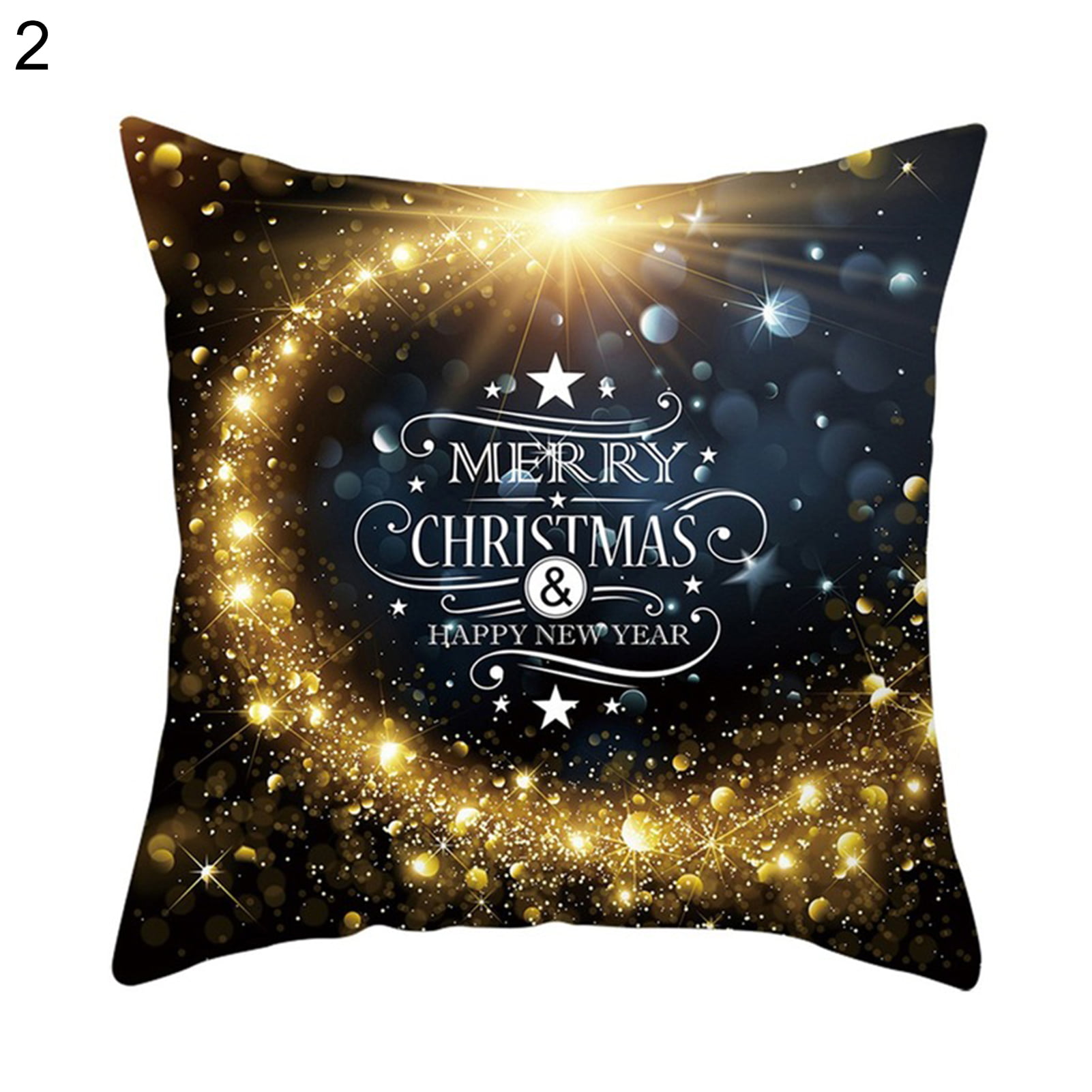 Merry Christmas Pillow Case Cover Throw Xmas Gold Black Cushion Case Home Decor