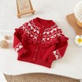 thumbnail image 6 of Ticikt Toddler Girls Fair Isle Heart Bow Knit Cardigan Sweater Ruffle Button Front Long Sleeve Soft Warm Holiday Fall Top,Red, 6 of 6
