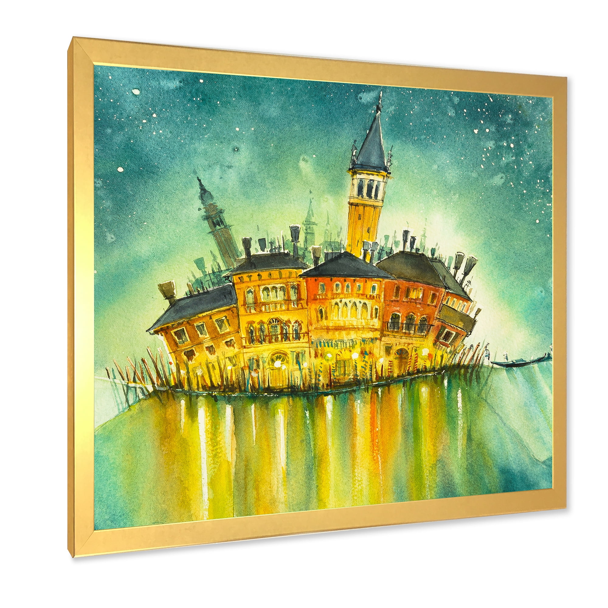Designart 'Portrait of Idyllic Island of Venice At Night' Modern Framed Art Print
