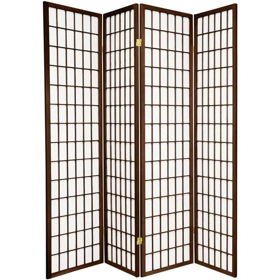 6 ft. Tall Window Pane Shoji Screen - Walnut - 4 Panels