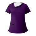 thumbnail image 6 of Minjewel Women's Asymmetric Collar Short Sleeve Scrubs for Women Set with Pockets, Stylish & Functional Scrub Set for Healthcare Workers,Purple S, 6 of 8