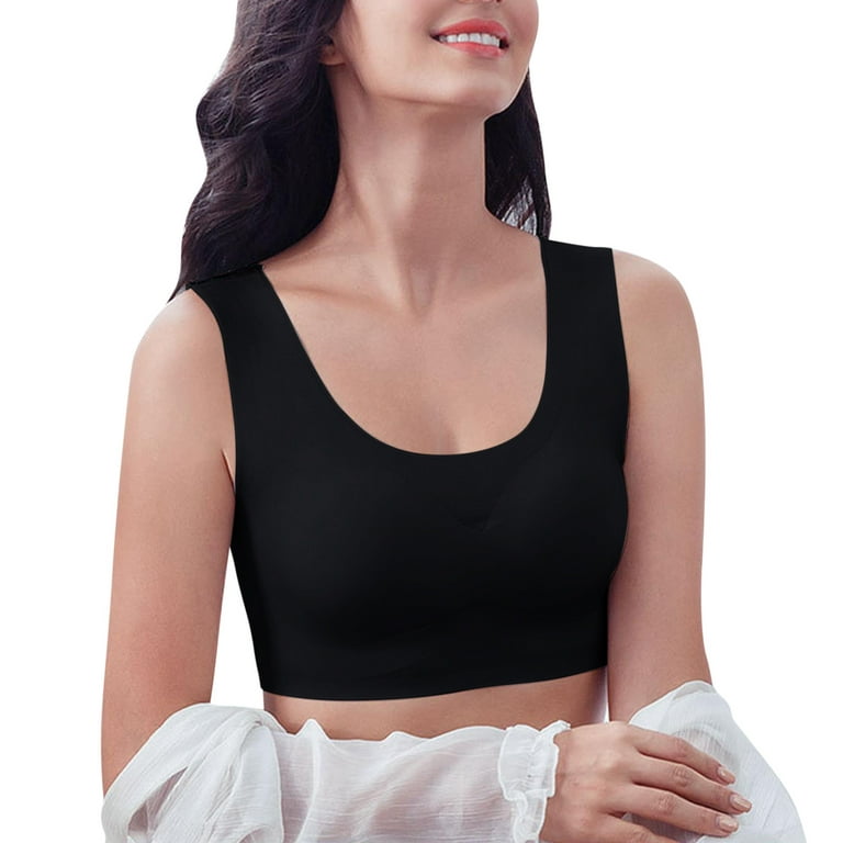 NECHOLOGY Underoutfit Bras For Women Women's V-Neck Padded Seamless Straps  Bralette Everyday Basic Sleeping Bra Black Medium