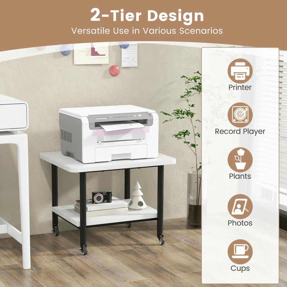 Canddidliike Under Desk Printer Stand with 360° Swivel Casters-White, Office Furniture, Laptop Table for Home and Office