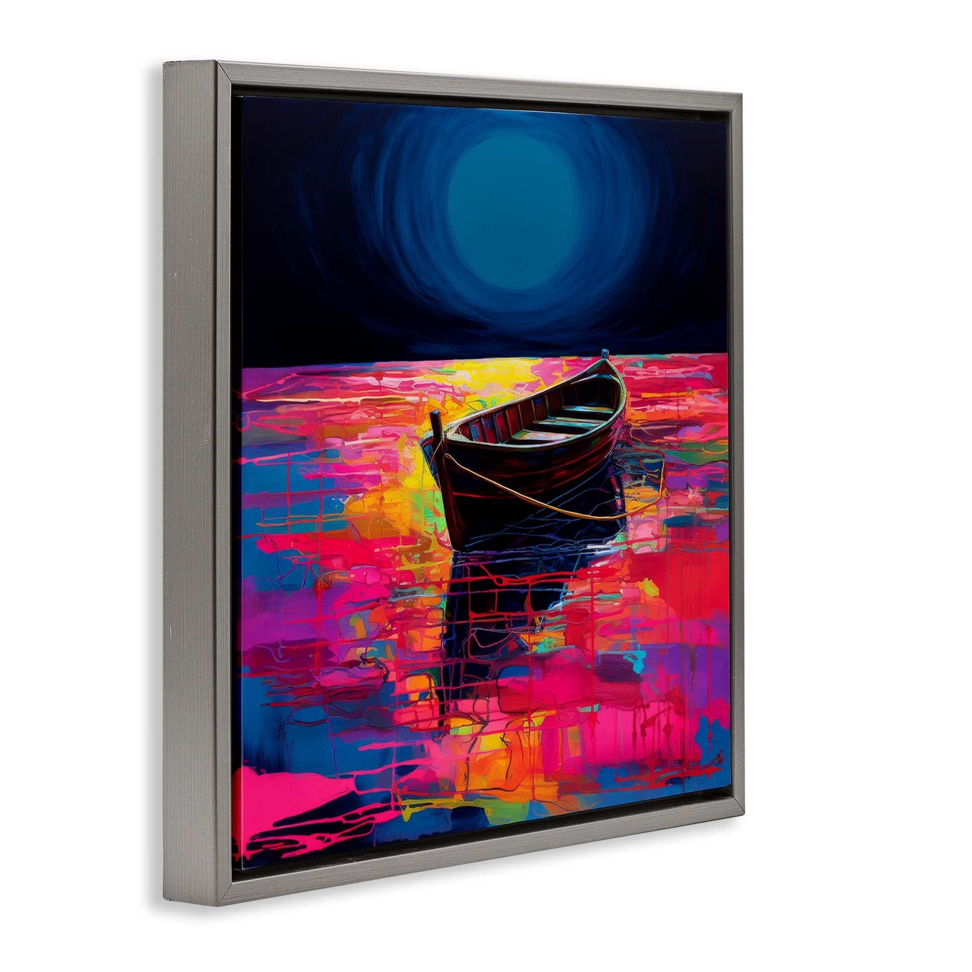Stupell Industries Ethereal Cruiser Boat Transportation Painting Gray Floater Framed Canvas Art Print Wall Art, 18 x 18