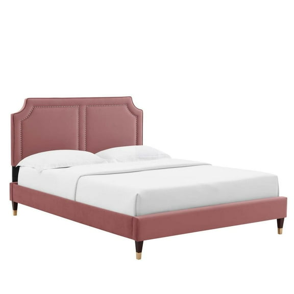Modway Novi Performance Velvet King Bed in Dusty Rose