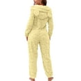 thumbnail image 3 of Kixjoy Onesie Pajamas for Women Long Sleeve Zip Up Fuzzy Pajamas Thermal Fleece Winter Loungewear Casual Soild Hooded Jumpsuits for Women, Yellow L, 3 of 3