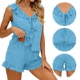 thumbnail image 4 of Riecok Womens Pajama Sets Shorts 2 Piece Outfits Ruffle V Neck Sleeveless Tops and Shorts Stylish Matching Clothing Light Blue 2XL, 4 of 8