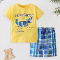 thumbnail image 2 of Wamejoo Toddler Boys Boys Summer Outfits Clothing Sets Cute Cartoons Printed Short Sleeve 1T 2T 3T 4T 5T 6T 7T T-Shirt and Elastic Waist Shorts, 2 of 5