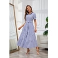 thumbnail image 6 of utcoco Womens Casual Short Sleeve Button Down Tie Waist Ruffled Striped Maxi Shirt Dress, 6 of 7