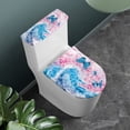 thumbnail image 2 of HELLHERO Butterflies and Blue Leopard Print Toilet Lid Cover for Fits All Toilet Shapes Elastic Fabric Stretch Stays in Place Dustproof Elastic Bottom Easy to Install Fashion, 2 of 8