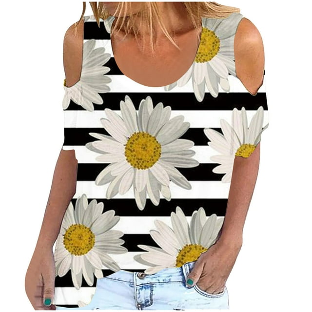 Birdeem Mode Femme Col Rond Imprimé Manches Courtes T-Shirt Blouse Hauts Chandail en Molleton