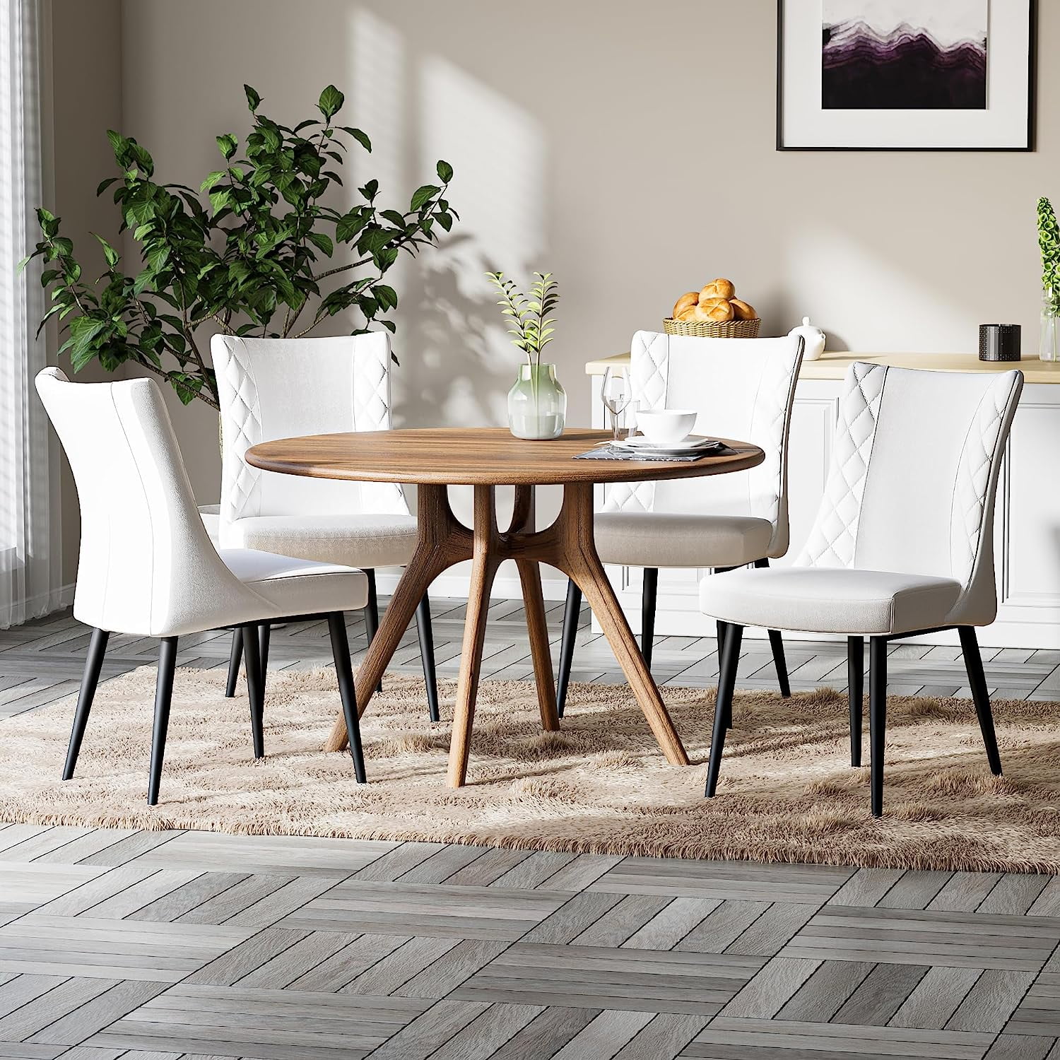 Cozy Castle Faux Leather Upholstered Dining Chair, Modern White Kitchen