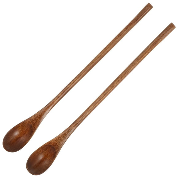 OULII 2pcs Wooden Long & Coffee Spoons - Honey & Cocktail Stirrer Swizzle Mixing Spoons For Home Kitchen 1