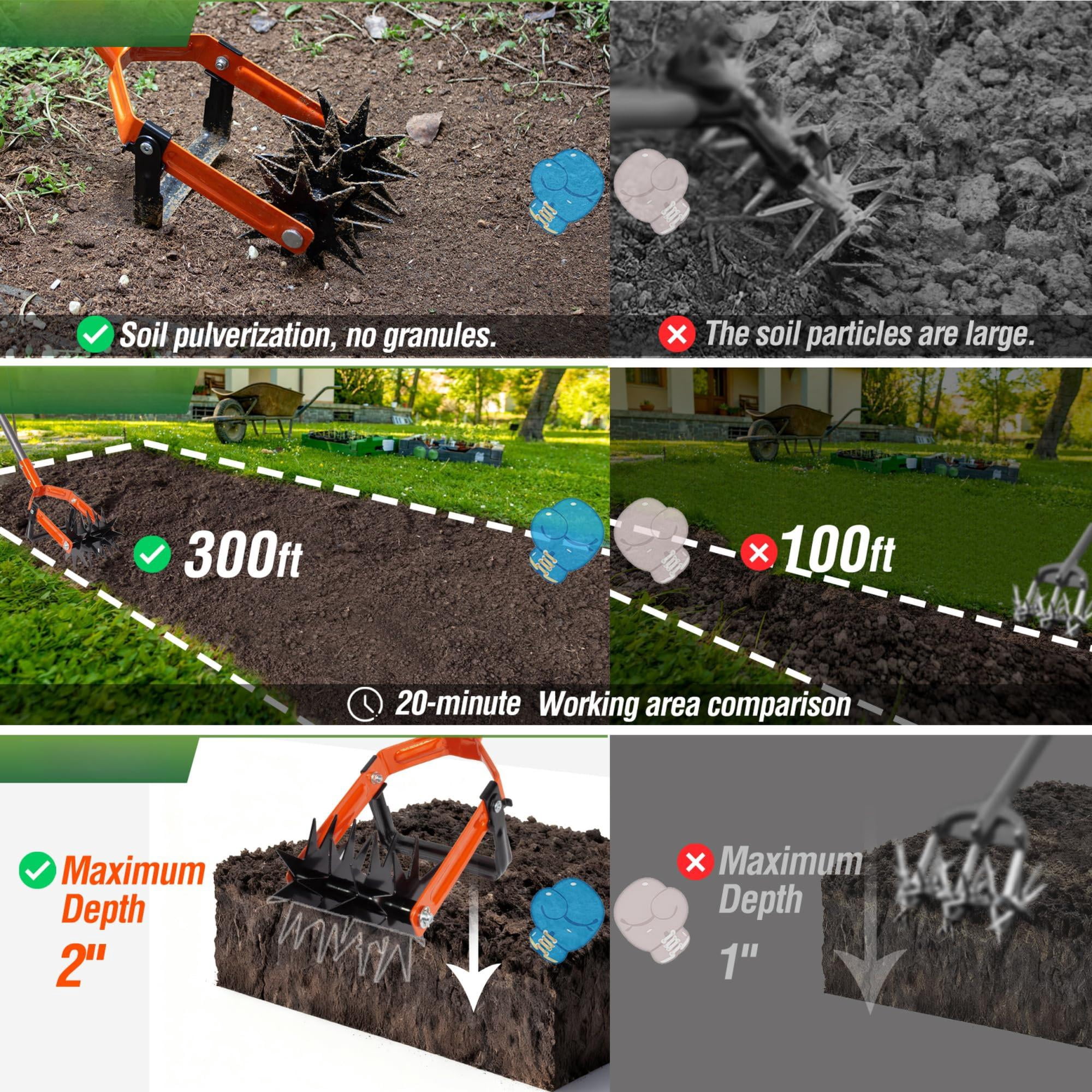 Rotary Cultivator Garden Tool  Adjustable Long Handle Hand Tiller With Star-shaped Rolling Tines 2-in-1 Weeder & Soil Aerator For Lawn Care Reseeding Grass Mixing Manual Yard