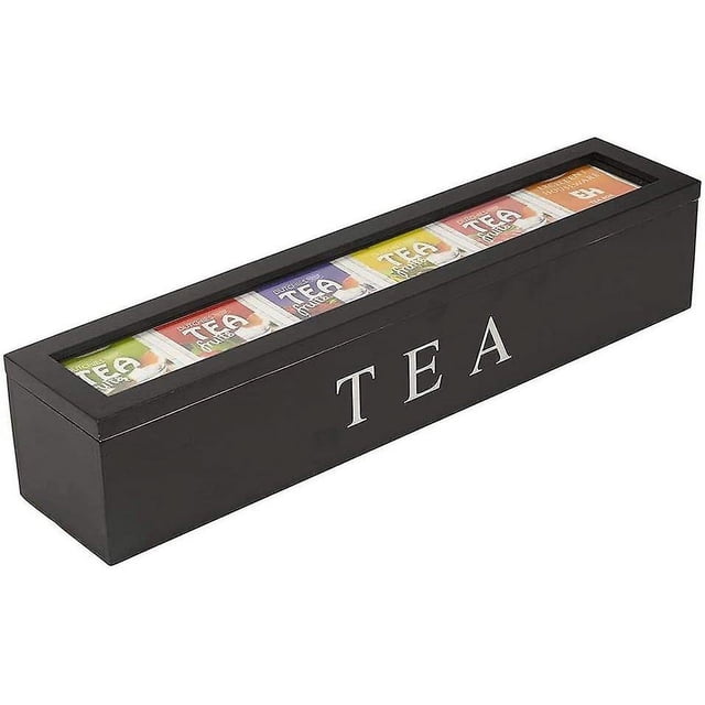 Jinsinto Tea Box Made Of Bamboo Tea Box With 6 Compartments Tea Bag Box,black