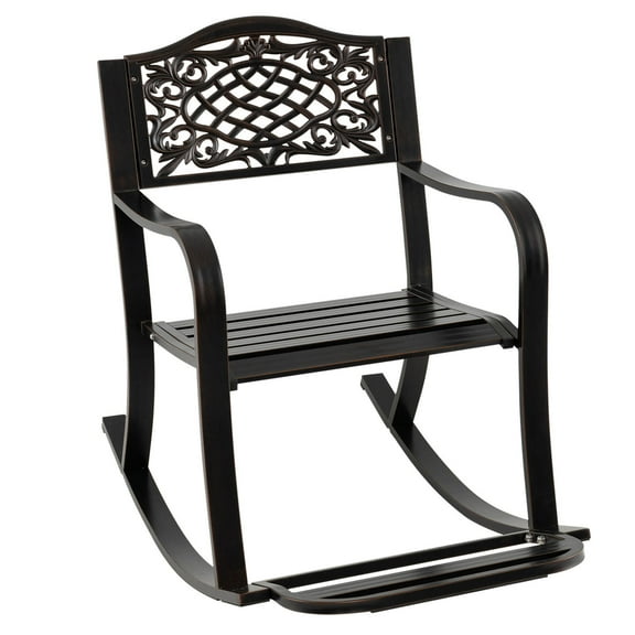 Costway 1 PCS Patio Rocking Chair Outdoor Cast Aluminum Rocker with Footrest & Backrest
