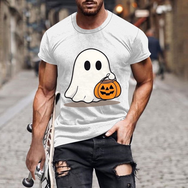 Handshe T-Shirt à Col Rond à Manches Courtes pour Homme à Thème d'Halloween - Blouse Décontractée Stylée