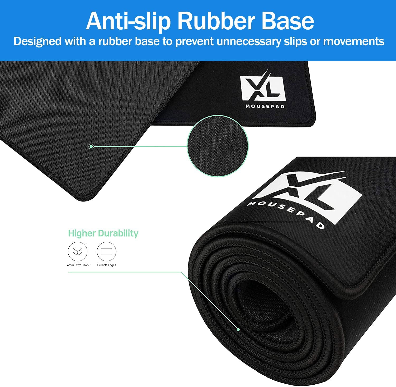 XL Mouse Pad - Large Extended Gaming Desk Mousepad (800x300x3mm) - Nonslip Rubber Base and Water Spill Resistant Desktop Keyboard Mouse Mat - Anti-Fray Cloth - Black