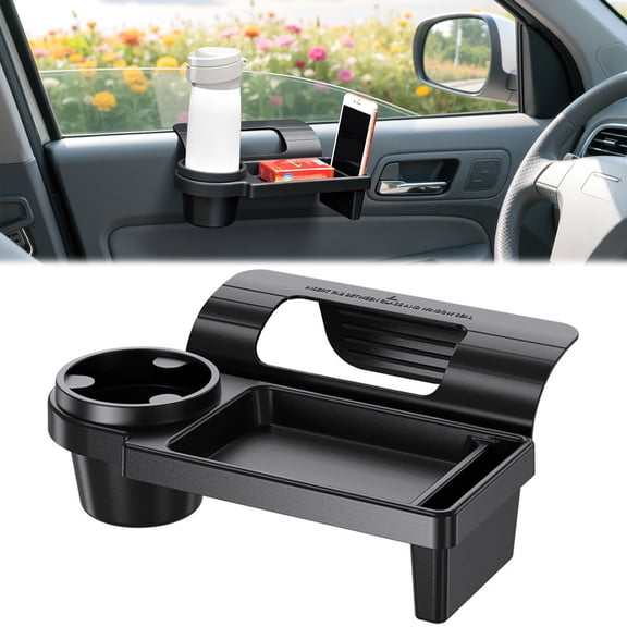 Car Side Door Hanging Organizer Tray with Cup Holder for All Vehicles Window Storage Box Phone Holder