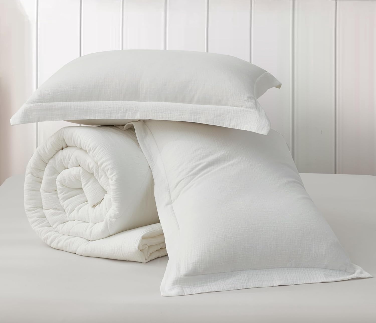 Chezmoi Collection Skye 3-Piece 100% Cotton Muslin Thin Comforter Set Oversized King, White Reversible Soft Washed Cotton Gauze Breathable Lightweight Summer Blanket