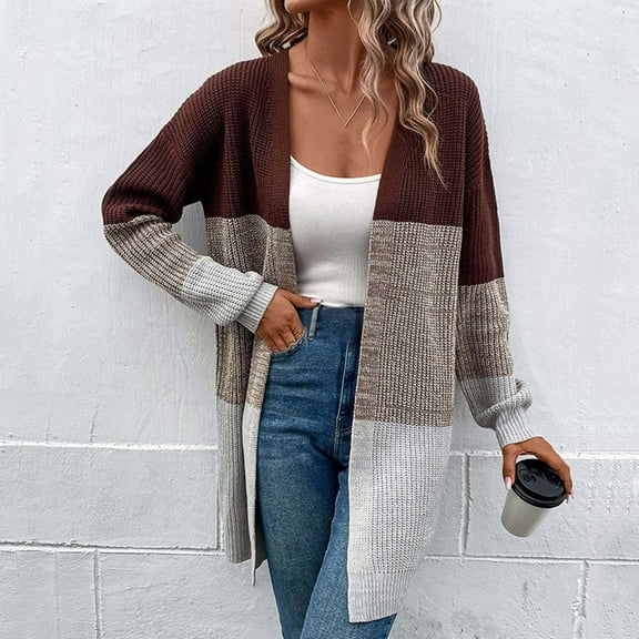 Sakmal Plus Size Fall Cardigans for Women V Neck Brown Sweater Warm Women's Sweater L