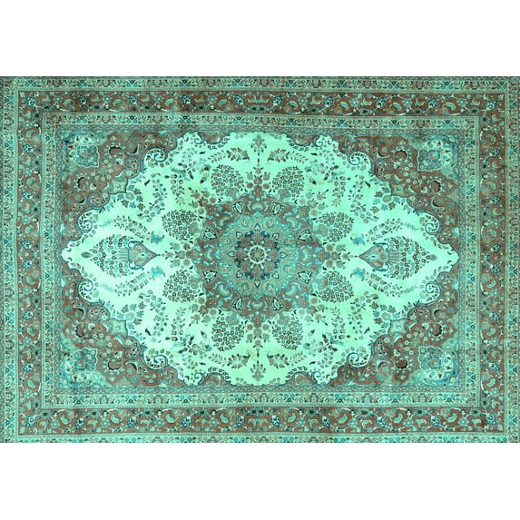 Ahgly Company Machine Washable Indoor Rectangle Persian Turquoise Blue Traditional Area Rugs, 3' x 5'