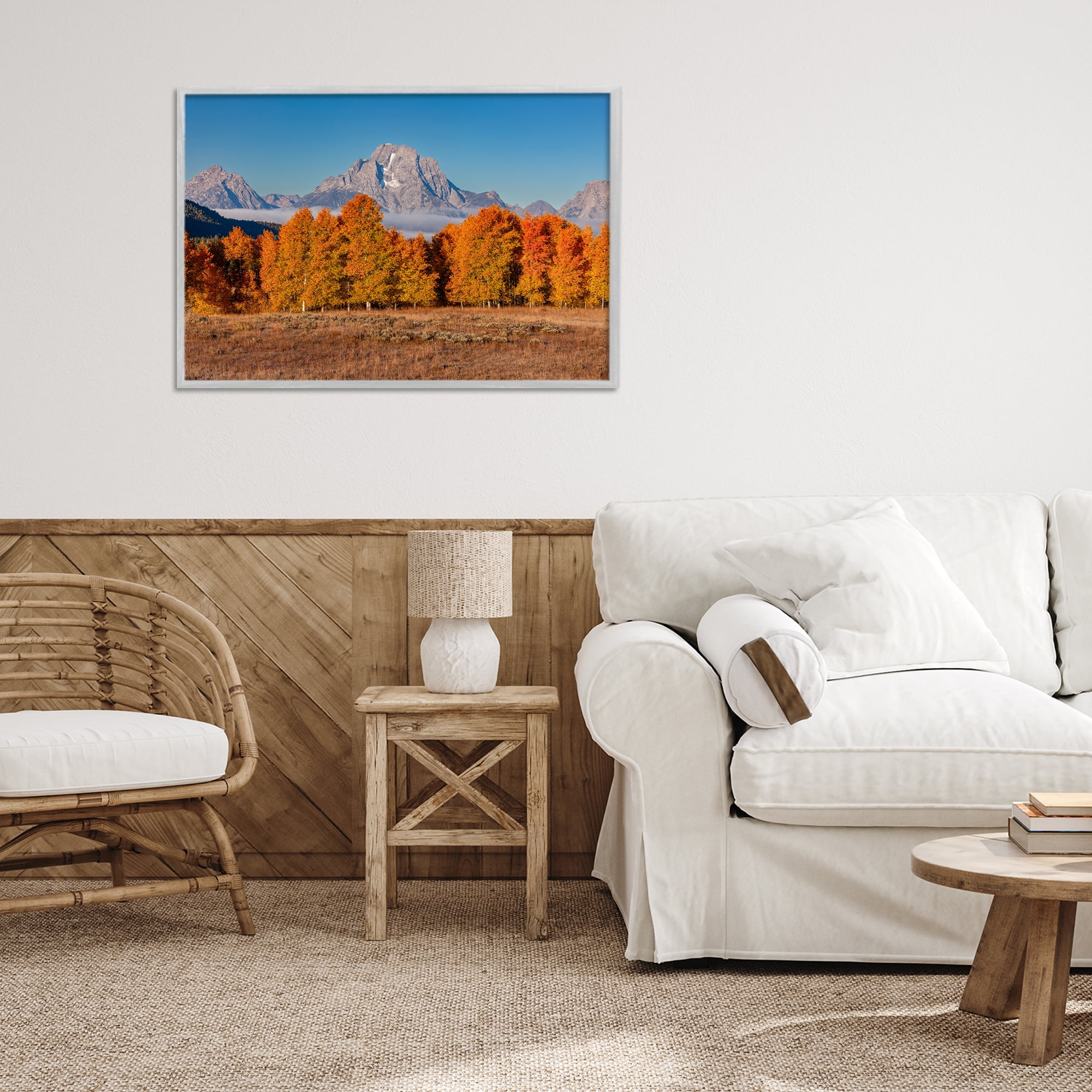 Autumn Tree Line With Mountain Gray Framed Giclee Art, design by Shelley Carlisle