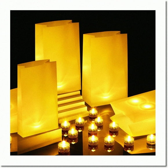 GlowFest 200 - Ensemble de Sacs Luminaires en Plastique : 100 Bougies LED Étanches Incluses! Parfait pour Hanukkah, Mariages et Décorations.