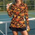 thumbnail image 3 of Jeiento Women's Pumpkin Leaf V Neck Golf Shirts, Outdoor Casual Pullover, Long Sleeve Moisture Wicking Quick Dry Sun Protection Shirt for Golf Hiking Daily Wear, 3 of 7