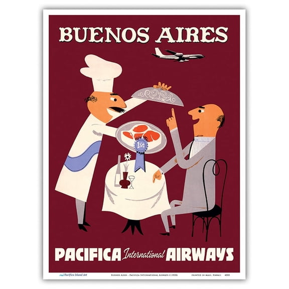 Buenos Aires - Pacifica International Airways - Vintage Travel Poster c.1950s - Master Art Print (Unframed) 9in x 12in