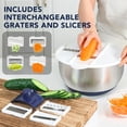thumbnail image 3 of Rorence 3 in 1 Salad Spinner Food Chopper Set, 5 QT Large Stainless Steel Mixing Bowl with 5 Blade Slicer, Collapsible Pump Lettuce Dryer Fruit Washer, Non-slip Vegetable Dicer, 3 of 9