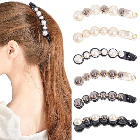 6-PCS Vintage Pearl Barrettes Set - Snag-Free Hair Claws, Clutch-Free Clips for Thick or Fine Hair, Women's Fashion Hairpieces for Wedding Party Office
