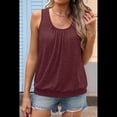 thumbnail image 4 of Camiseta de Tirantes Holgada de Verano para Mujer, Plisada, con Cuello Redondo, Informal, Sin Mangas, Vino Tinto, Talla M, 4 of 8