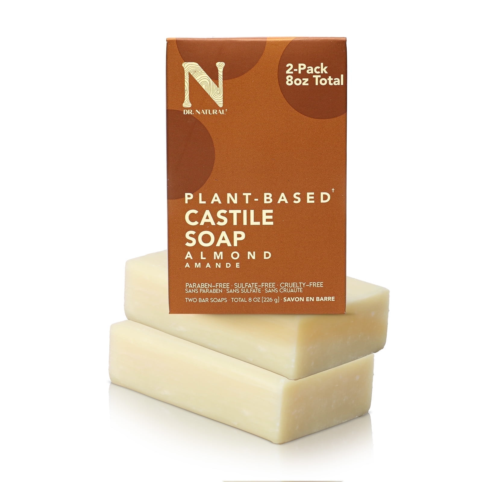 Dr. Natural Castile Bar Soap, Gentle Soap Bar, Almond, 2 x 8 oz Soap